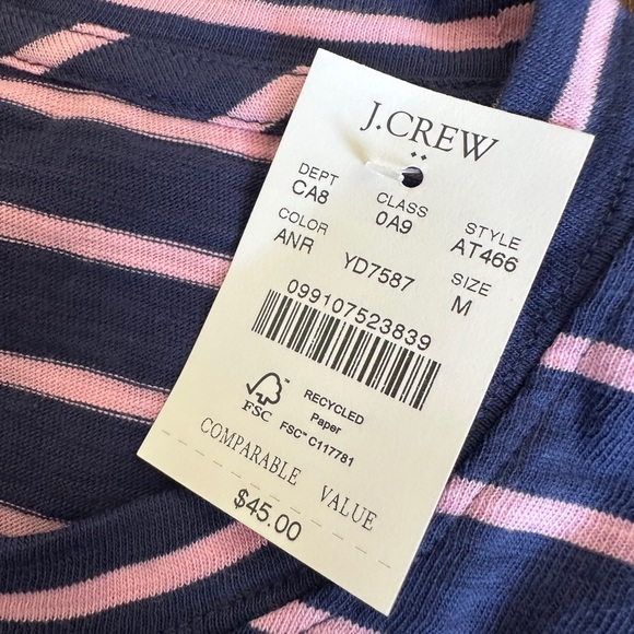 NWT J Crew Girlfriend Tee - Navy Pink Stripe 100% Cotton - Picture 4 of 5